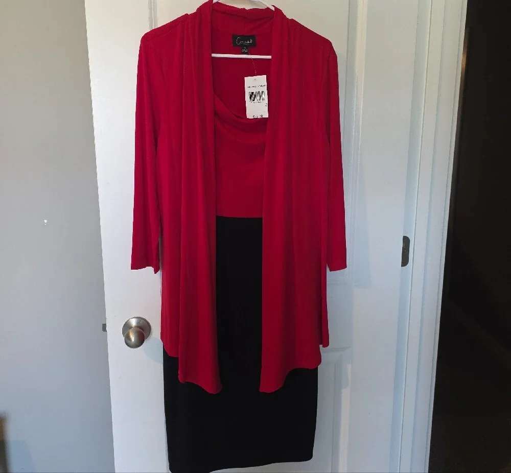 connected apparel Red Draped Top with Black Skirt Two-Piece Set